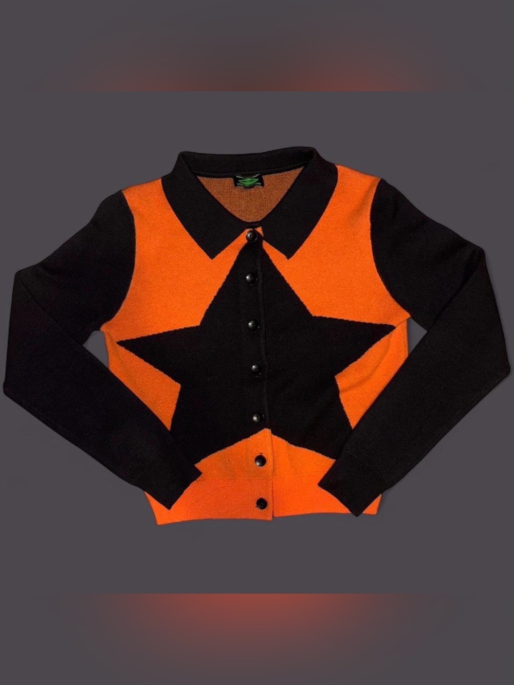 Black & Orange Star Knit Cardigan Sweater - Women's
